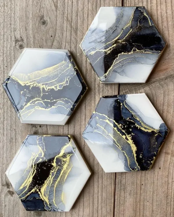 Modern Haxagon Shape Resin Coaster Set Latest Ressin Coaster for Family Coffee Table and Kitchen Decor with Mixing Color - Image 3