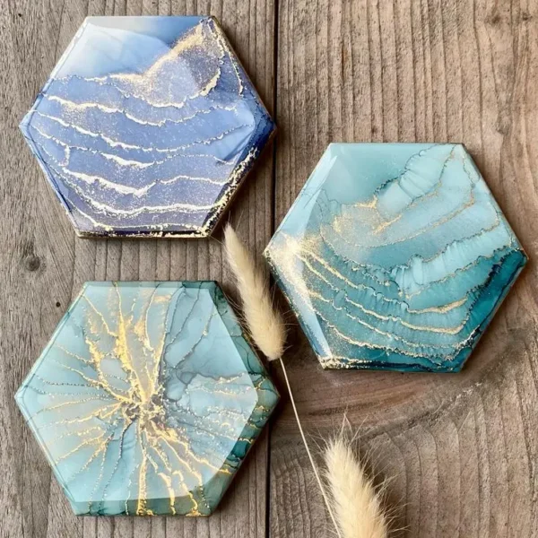 Modern Haxagon Shape Resin Coaster Set Latest Ressin Coaster for Family Coffee Table and Kitchen Decor with Mixing Color - Image 4