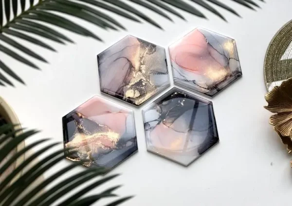Modern Haxagon Shape Resin Coaster Set Latest Ressin Coaster for Family Coffee Table and Kitchen Decor with Mixing Color - Image 2
